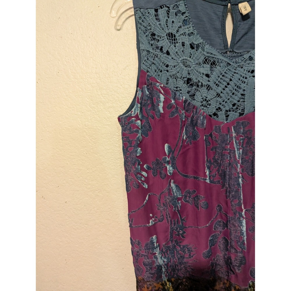Tiny Anthropologie Lace Burnout Velvet Mixed Media Sleeveless Top Purple Blue‎ L - Picture 6 of 16